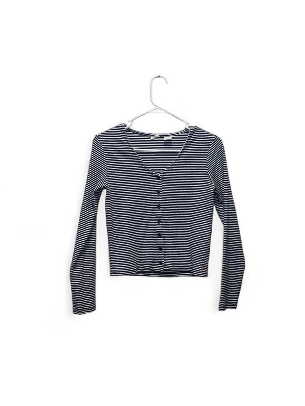 Levi's Black & White Striped V‑Neck Button Crop Top